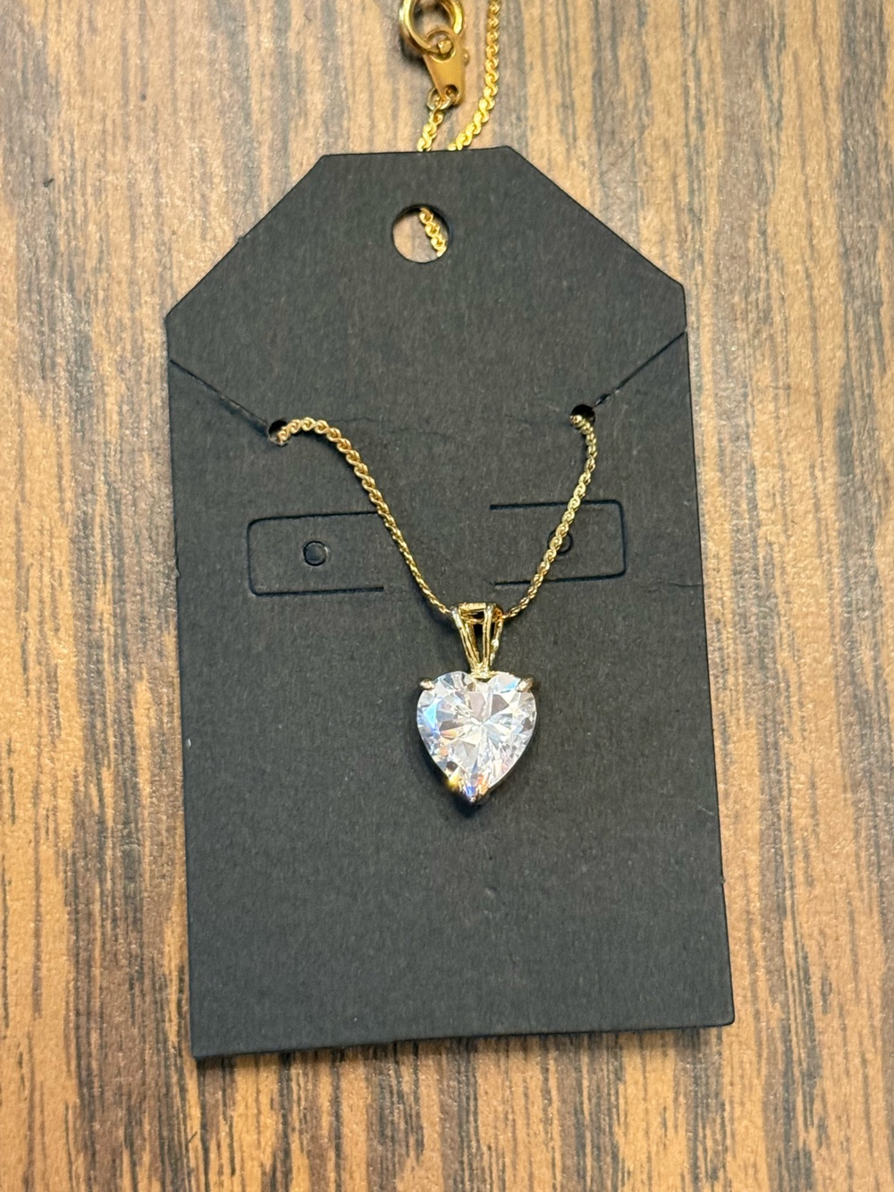 Source Unknown Gold Heart Necklace with Clear Crystal